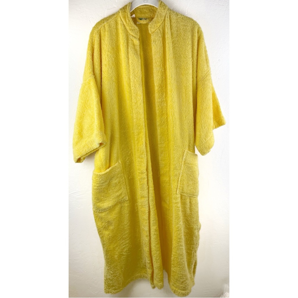 Vintage Bathrobe Cypress pockets yellow belt 100% cotton Side Slits  Robe Size S